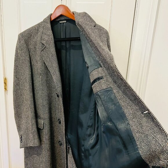 VTG Maitland of England Men's Gray Wool Herringbone Overcoat 46 R - Picture 7 of 15